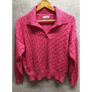 Joyfunear Cableknit Sweater Size M Pink V Neck Collar Barbiecore Feminine